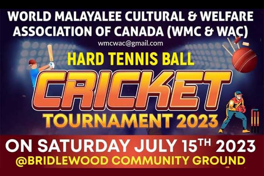 വേൾഡ് മലയാളി കൾച്ചറൽ ആൻഡ് വെൽഫെയർ അസോസിയേഷൻ ഓഫ് കാനഡ കാൽഗറിയിൽ ക്രിക്കറ്റ് ടൂർണമെൻറ് നടത്തുന്നു