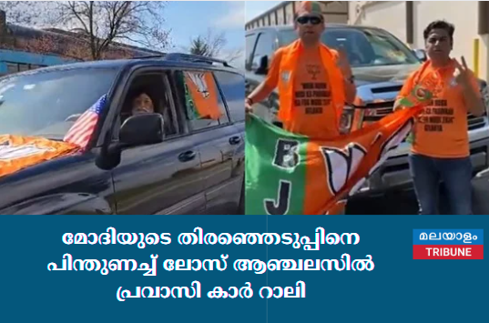 മോദിയുടെ തിരഞ്ഞെടുപ്പിനെ പിന്തുണച്ച് ലോസ് ആഞ്ചലസിൽ  പ്രവാസി കാർ റാലി