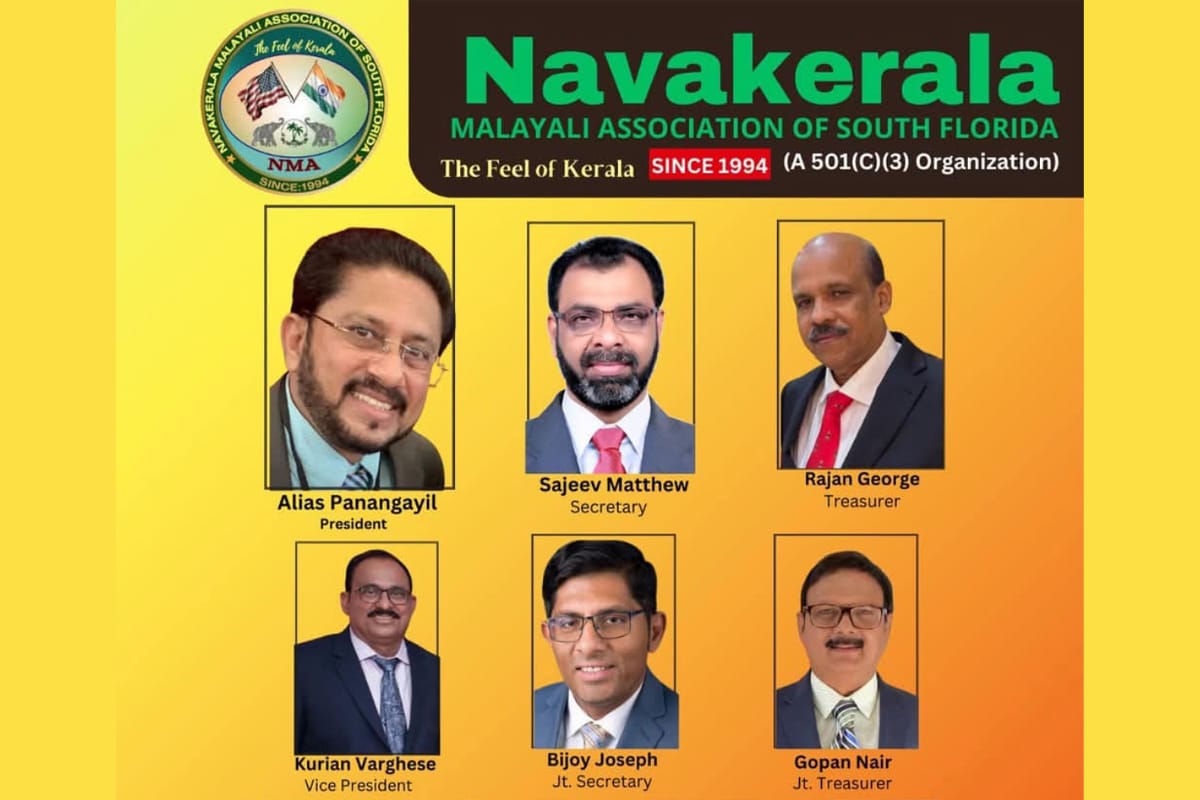 നവകേരളാ മലയാളി അസോസിയേഷൻ ഓഫ് സൗത്ത് ഫ്ലോറിഡ, 2025 ലെ ഭാരവാഹികൾ ചുമതലയേറ്റു
