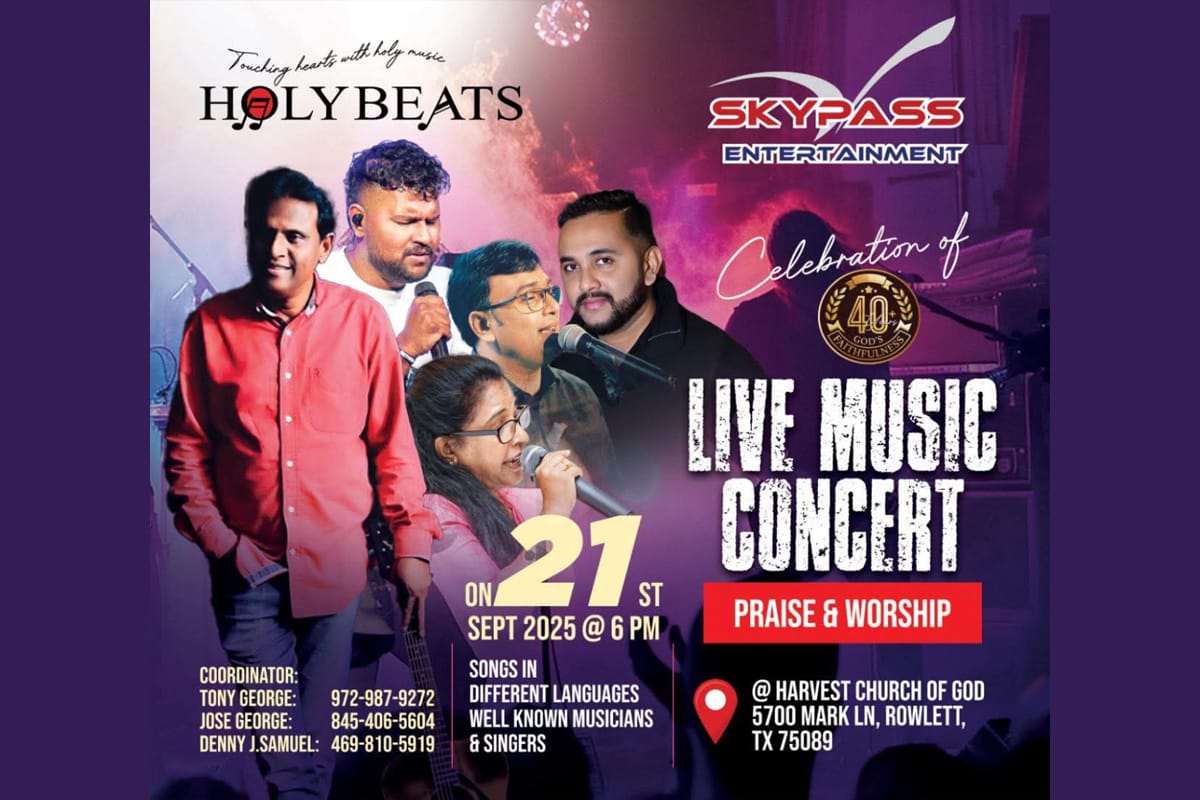 ഹോളി ബീറ്റസ് സംഗീത ട്രൂപ്പ് ഒരുക്കുന്ന സംഗീത സായാഹ്നം റൗലറ്റ് ഹാർവെസ്റ് ചർച്ച ഓഫ് ഗോഡിൽ ഇന്ന്