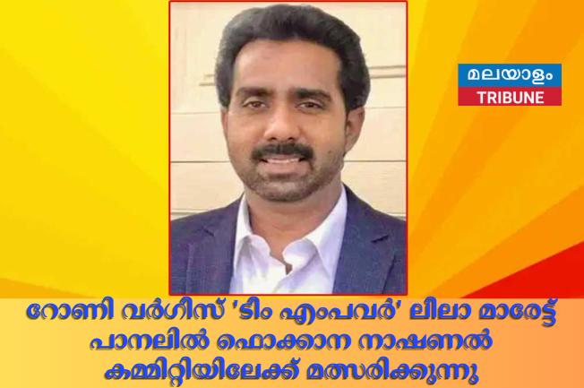 റോണി വര്‍ഗീസ് 'ടീം എംപവര്‍' ലീലാ മാരേട്ട് പാനലില്‍ ഫൊക്കാന നാഷണല്‍ കമ്മിറ്റിയിലേക്ക് മത്സരിക്കുന്നു