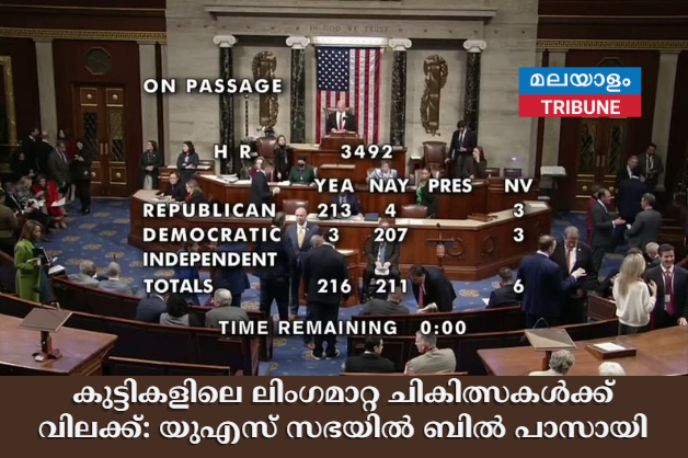 കുട്ടികളിലെ ലിംഗമാറ്റ ചികിത്സകൾക്ക് വിലക്ക്: യുഎസ് സഭയിൽ ബിൽ പാസായി